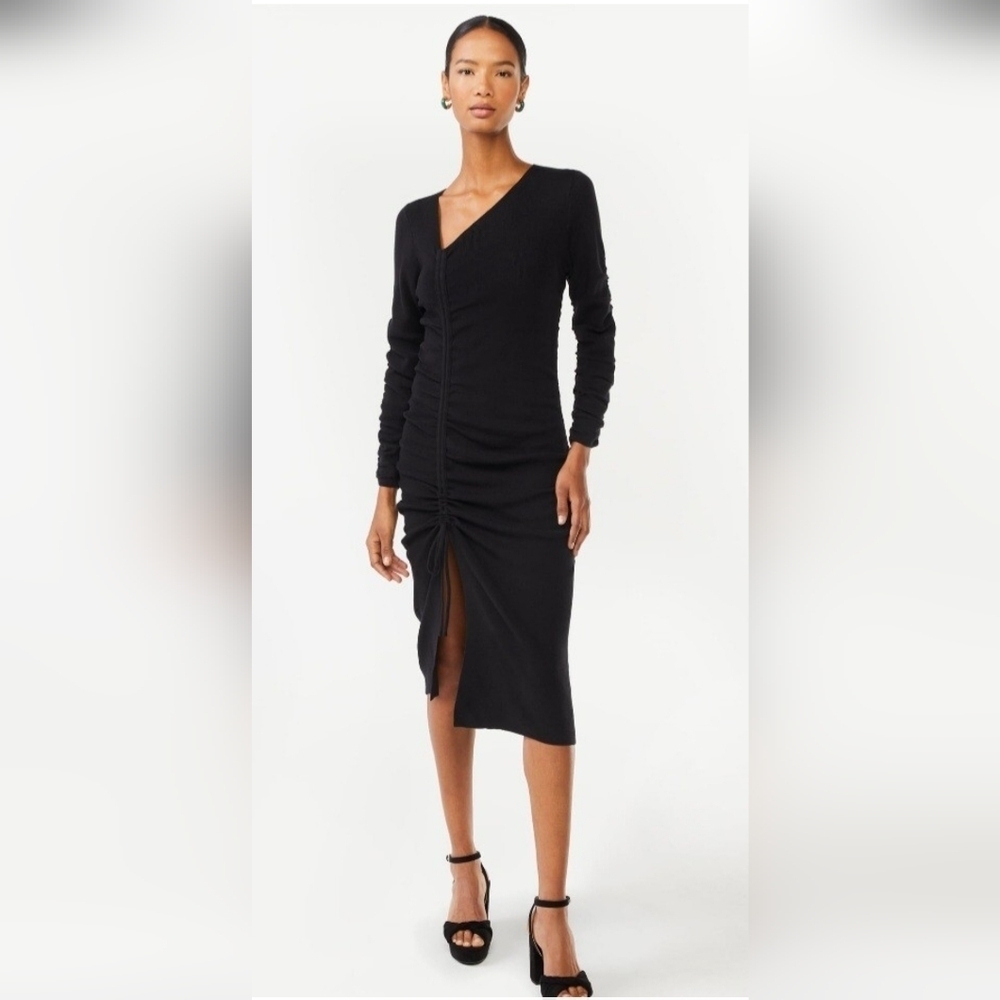 Scoop Sweater Black Ruched Dress